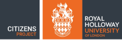 The Citizens project name alongside the Royal Holloway logo, the university crest alongside its name.